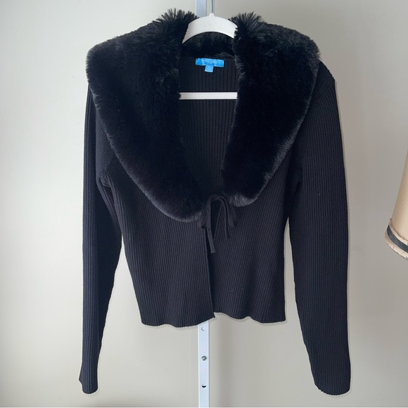 Draper James Black Cardigan with Faux Fur Collar NWOT - Picture 1 of 2